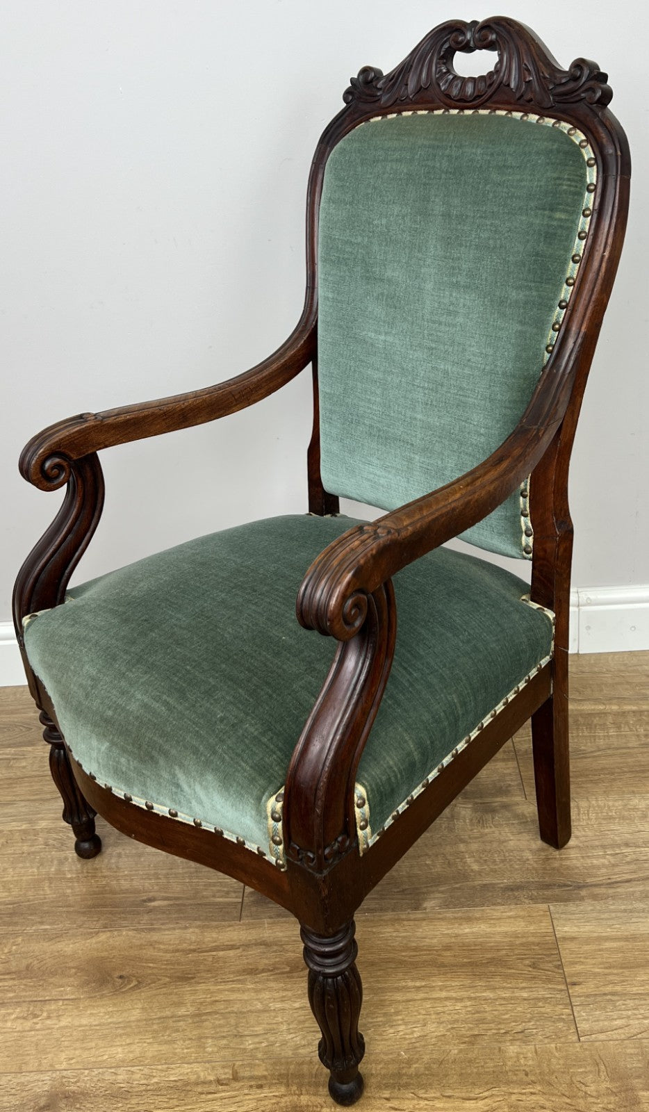 Armchair Antique French Style Walnut Upholstered Seat Carved Chair LOT 62863