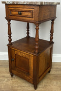 Bedside Table Antique French Style Marble Top Oak Cabinet Nightstand LOT 62432