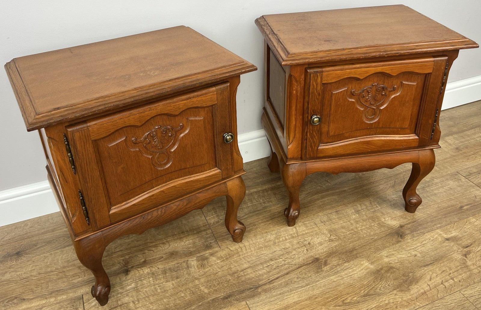 Pair of Bedside Tables Vintage French Louis Oak Nightstands Cabinets LOT 62193