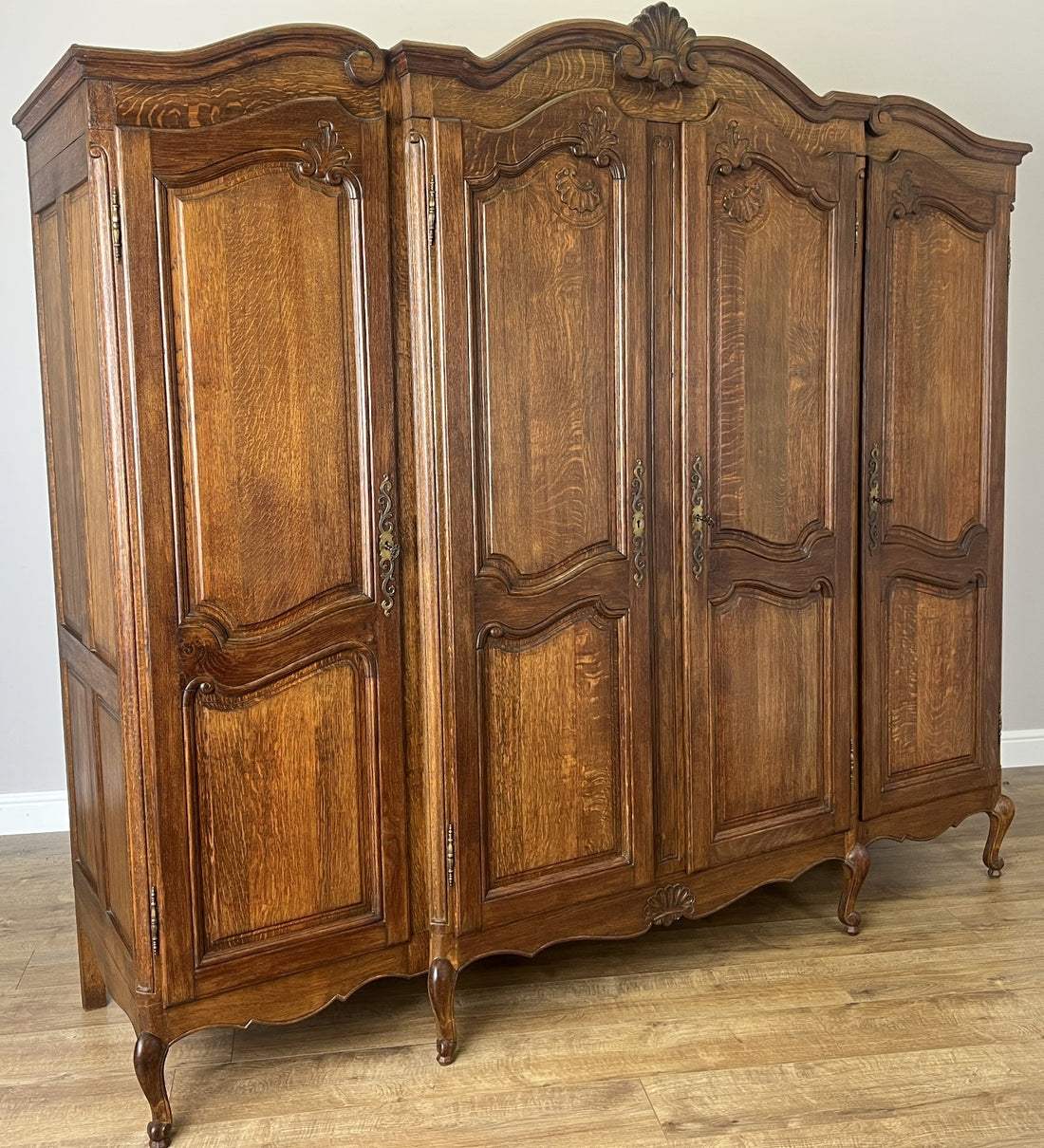 Wardrobe Vintage French Louis XVI Style Four Door Oak Carved Armoire LOT 49820