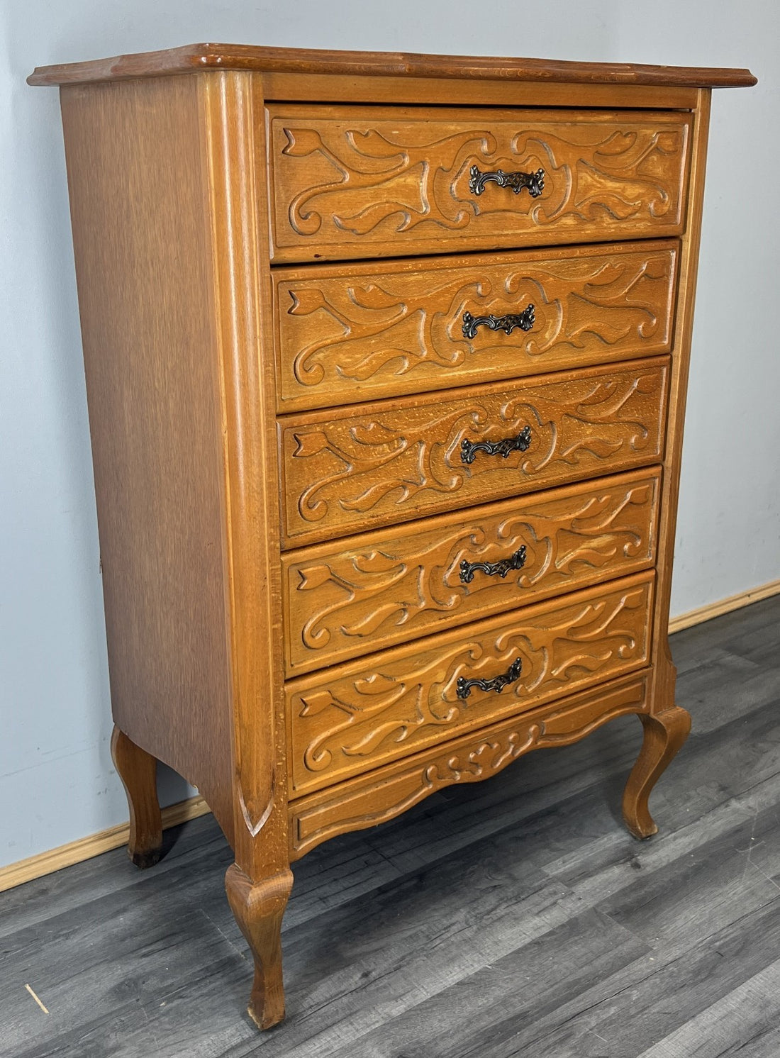 Chest of Drawers Vintage French Louis XVI 5 Drawers Carved Tall Cabinet LOT 45000