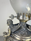 Lamp Antique Style Pewter Angel Table Lamp Pleated Glass Shade LOT 516911