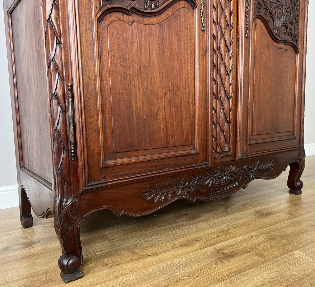Wardrobe Antique French Style Walnut Two Door Carved Armoire LOT 6499