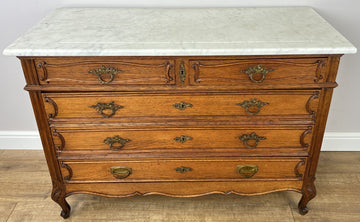 Chest of Drawers Antique French Oak Marble Top 5 Drawers Carved Cabinet LOT 62790