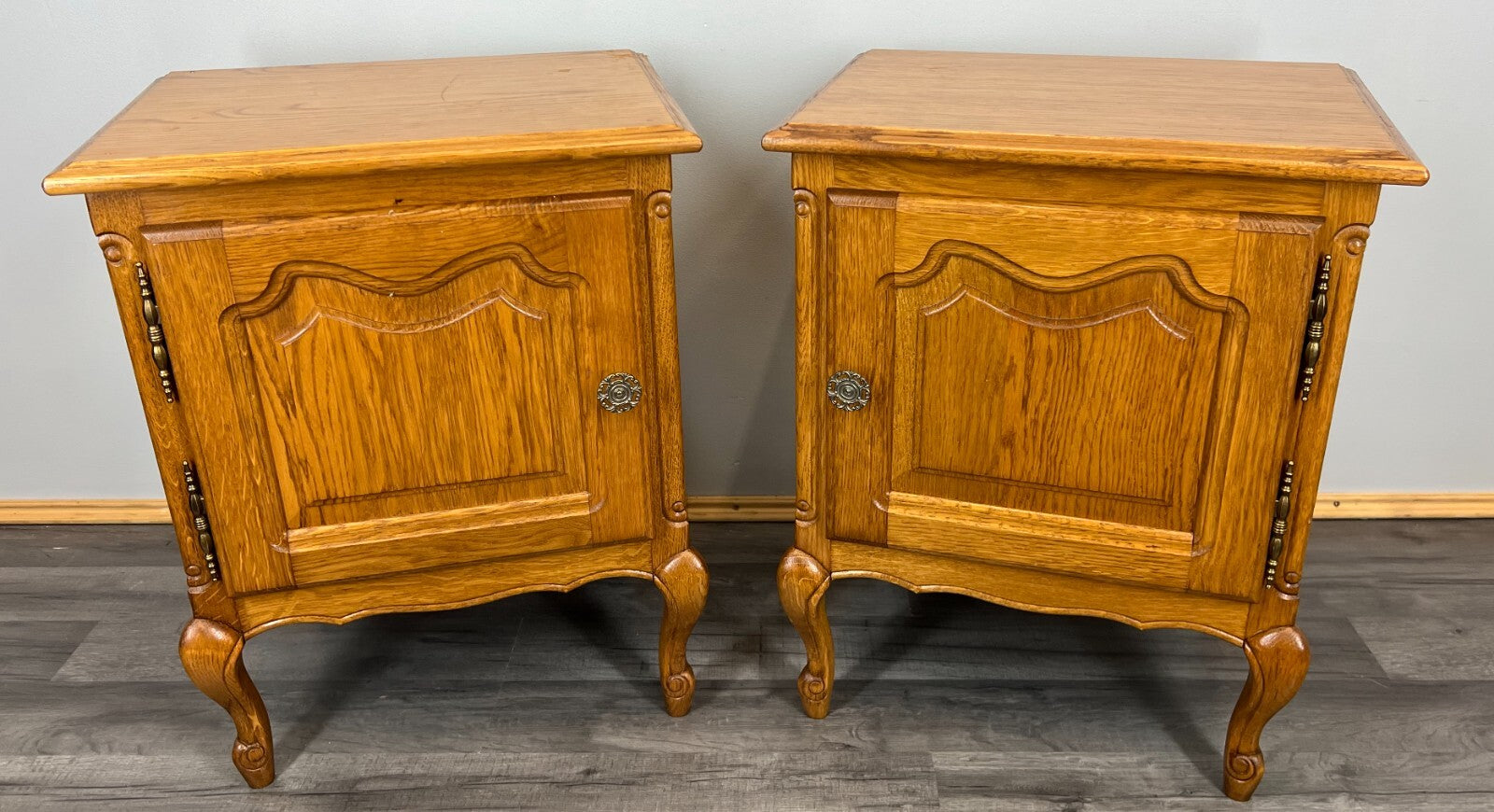 Pair of Bedside Tables Vintage French Louis Oak Nightstands Cabinets LOT 35170