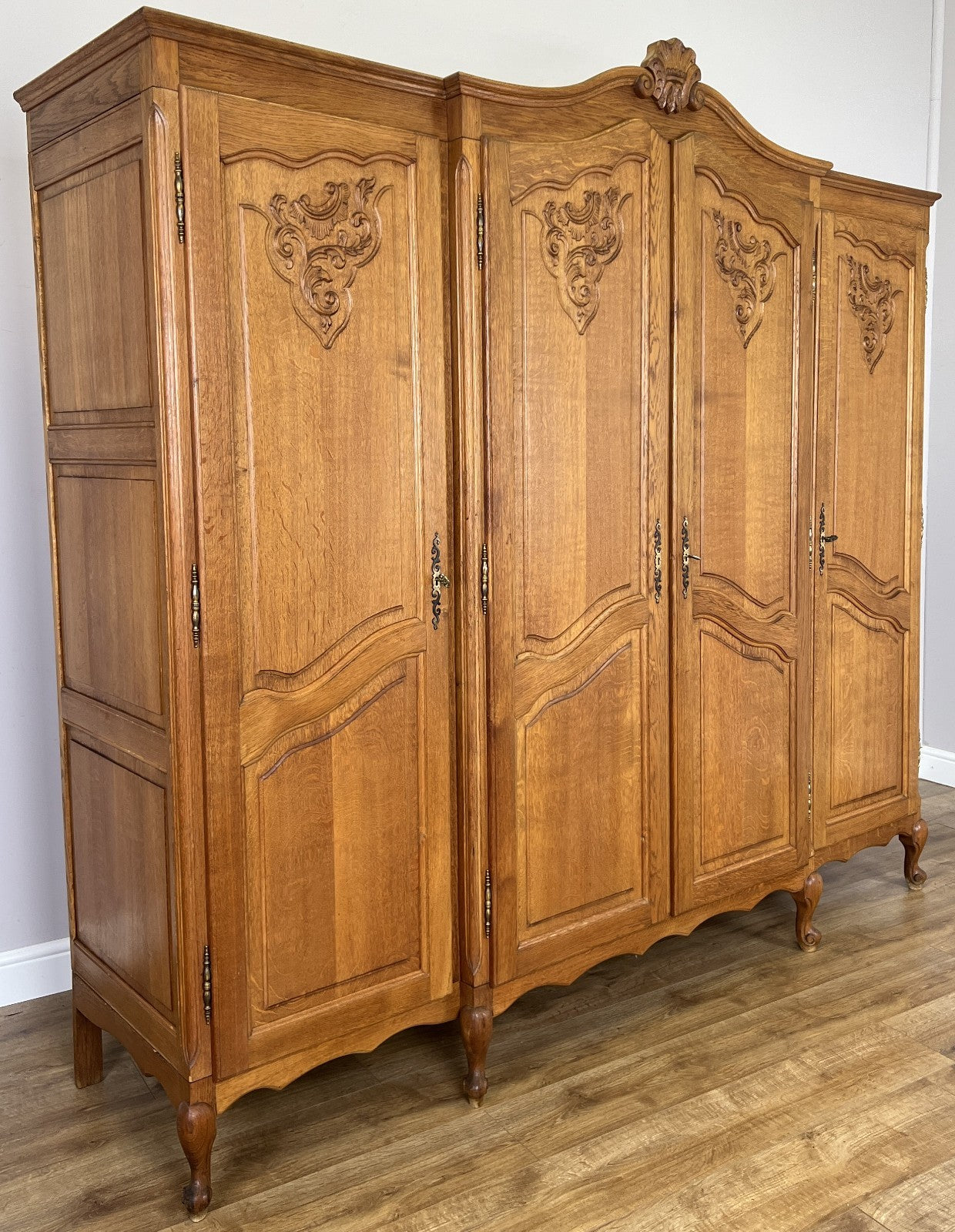 Wardrobe Vintage French Louis XVI Style Oak Four Door Carved Armoire LOT 63861