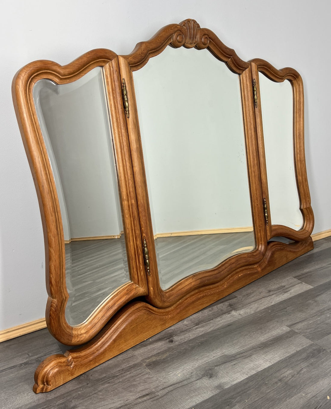 Mirror Vintage French Style Oak Triple Dressing Mirror Curved Frame LOT 40690