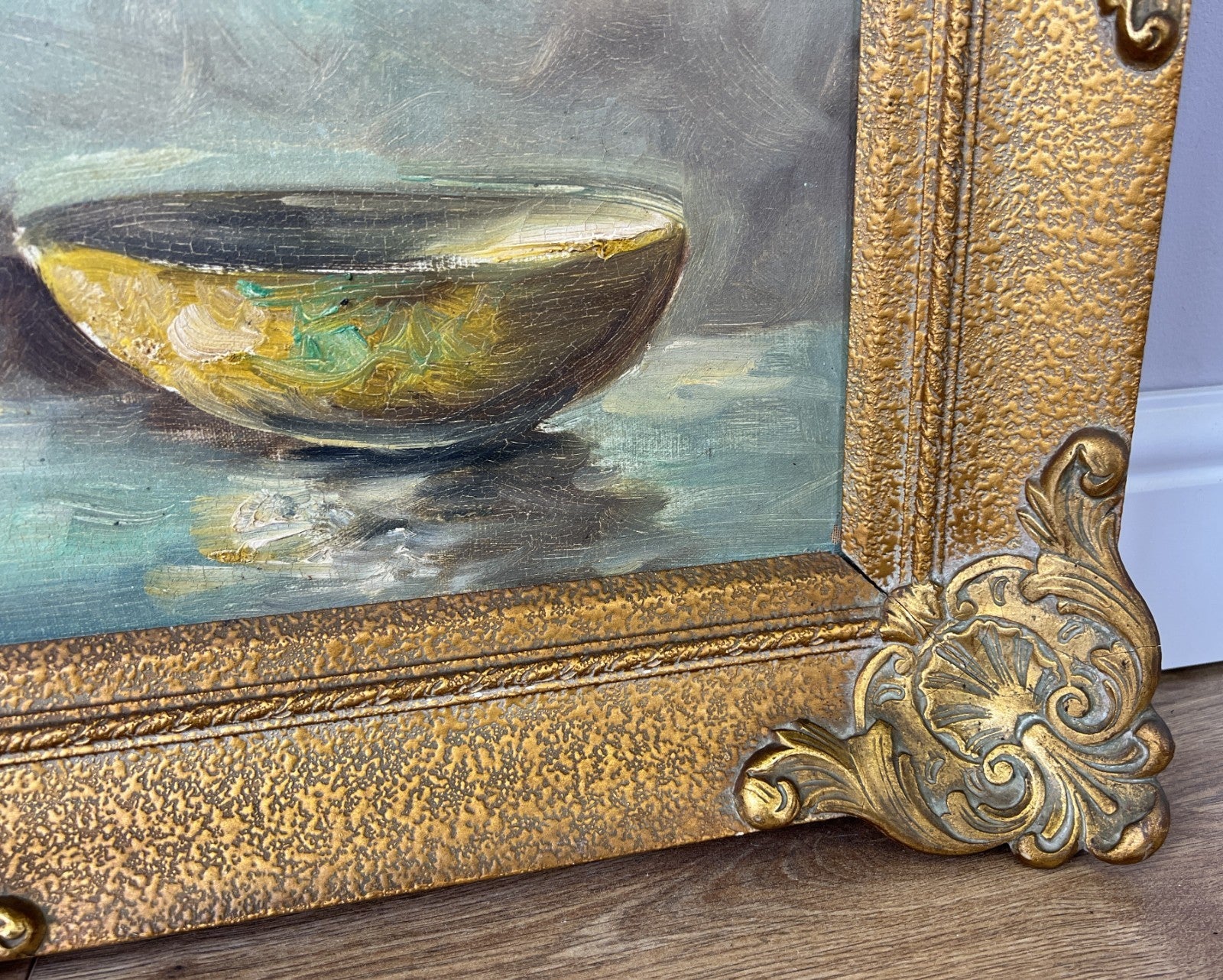 Oil Painting Vintage French Style Signed Floral Gilt Frame Wall Art LOT 61146