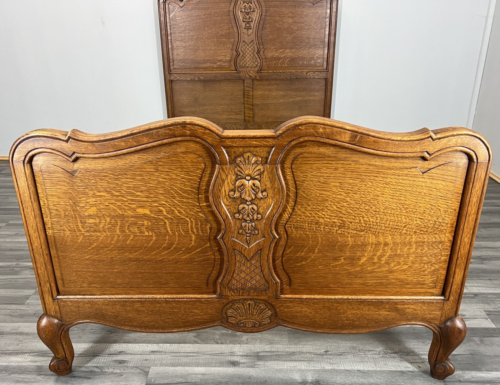 Bed Vintage French Louis XVI Double Single Frame Oak Carved Headboard LOT 45932