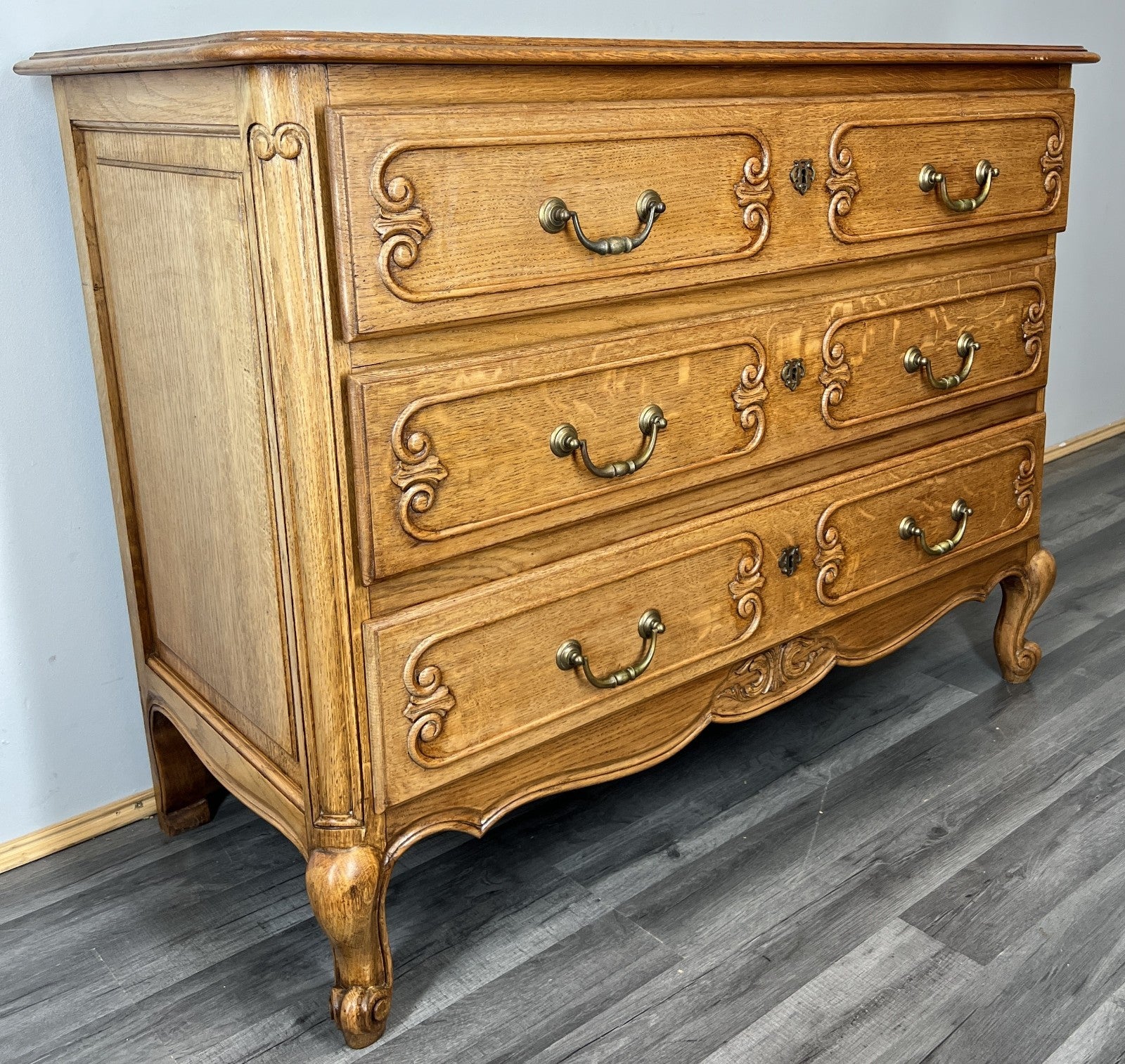 Chest of Drawers Vintage French Oak Louis XVI Style Carved Cabinet LOT 43251