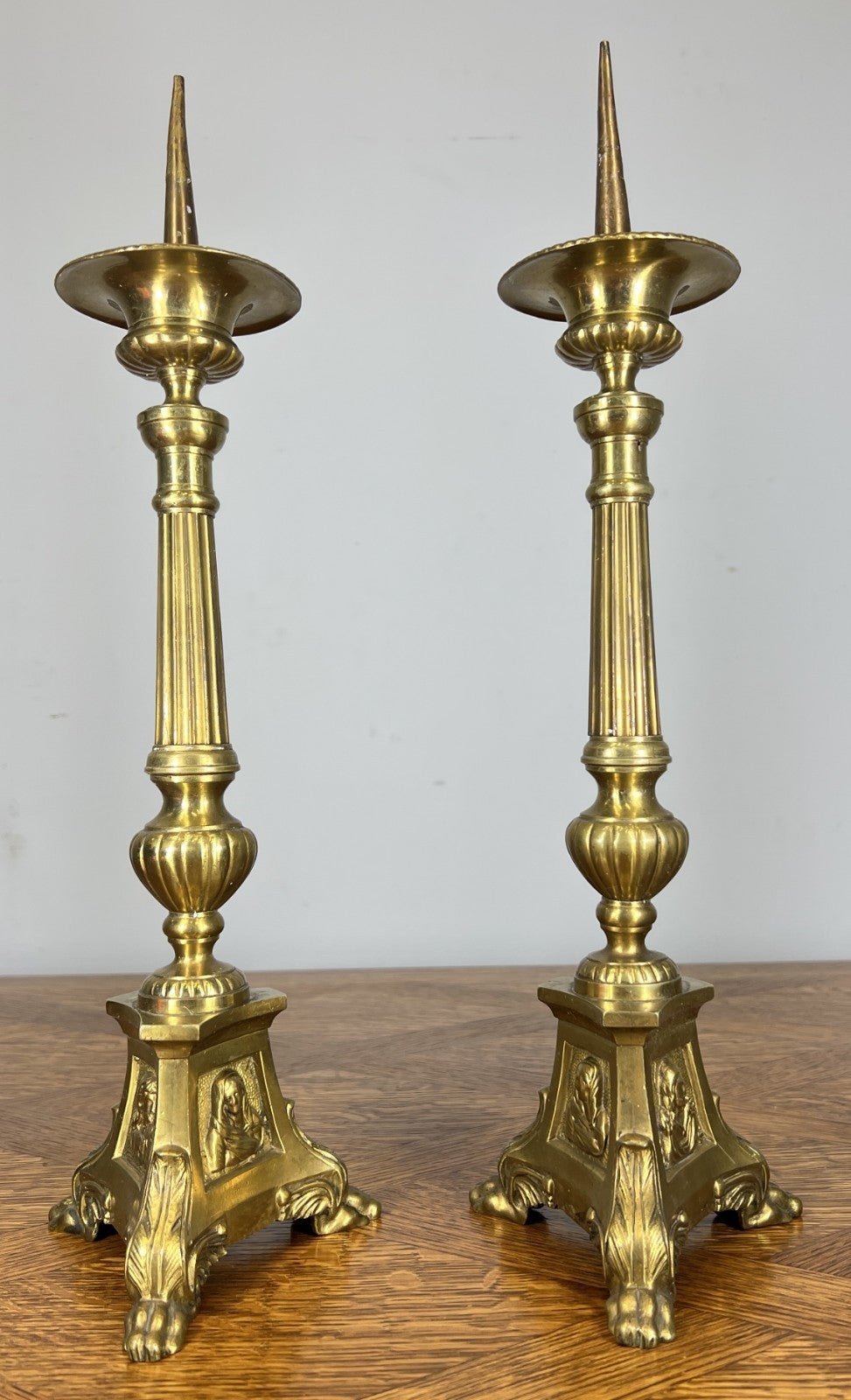 Candleholders Vintage French Brass Pair Tall Classical Candlesticks LOT 46731