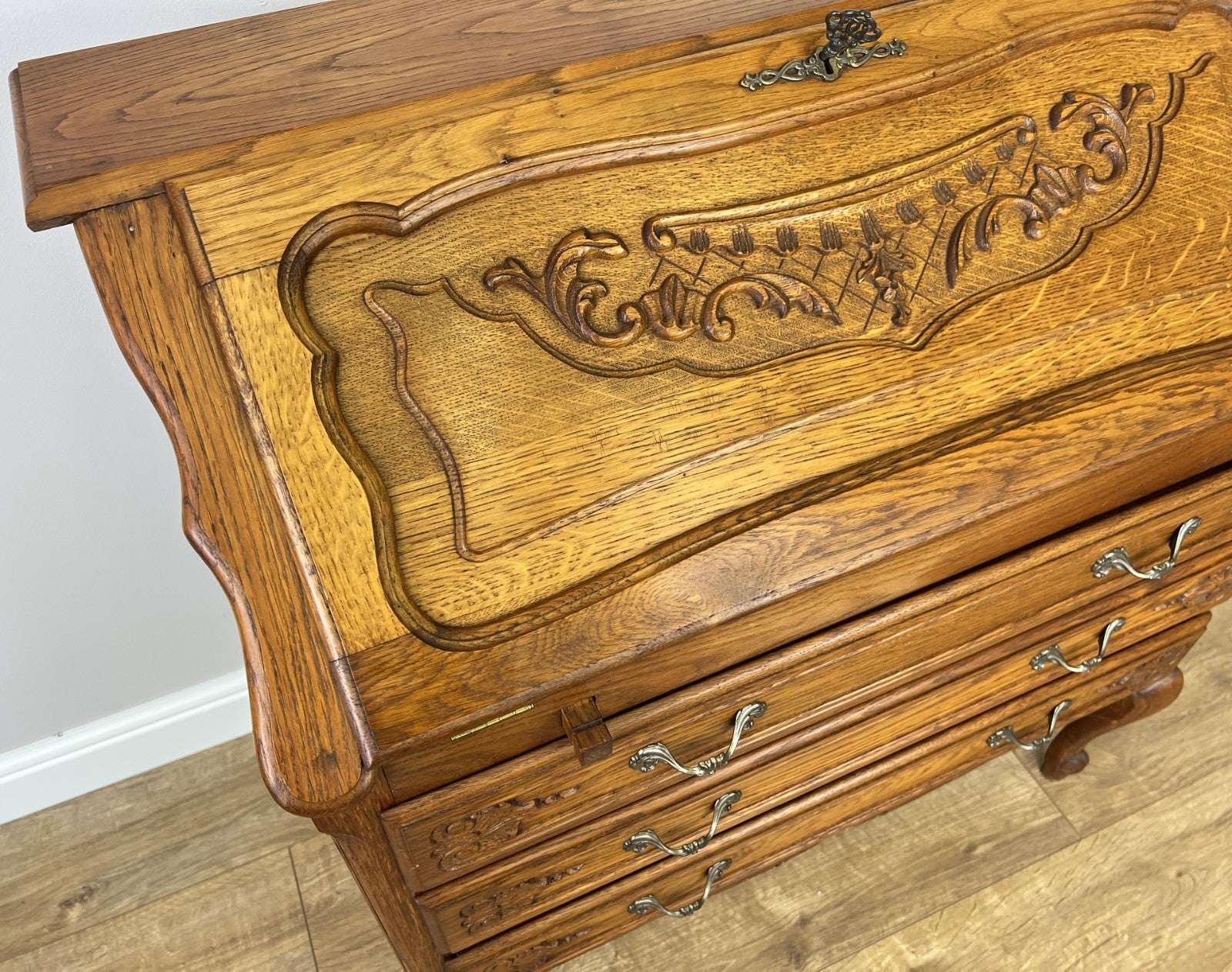 Secretaire Writing Desk Vintage French Style Oak Rare Bureaux Cabinet LOT 609113