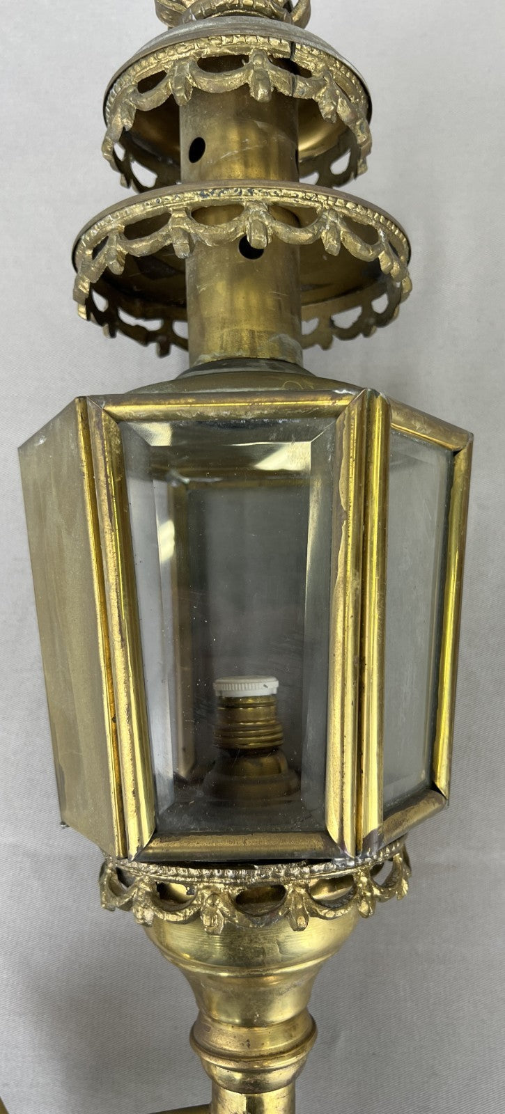 Pair of Wall Lights Antique French Style Lantern Sconces Glass LOT 6478