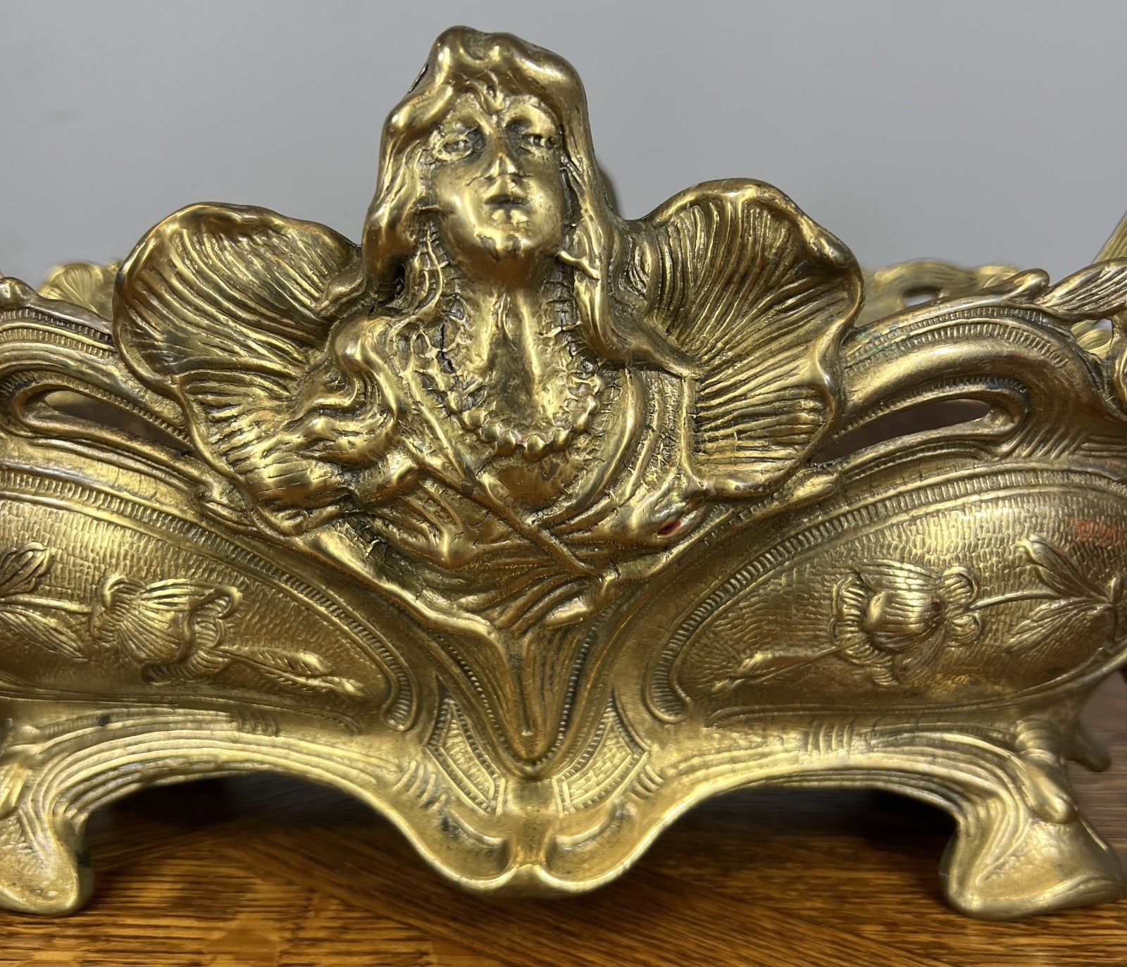 French Art Nouveau Jardiniere, Antique Brass Planter Brass Ornate LOT 46794