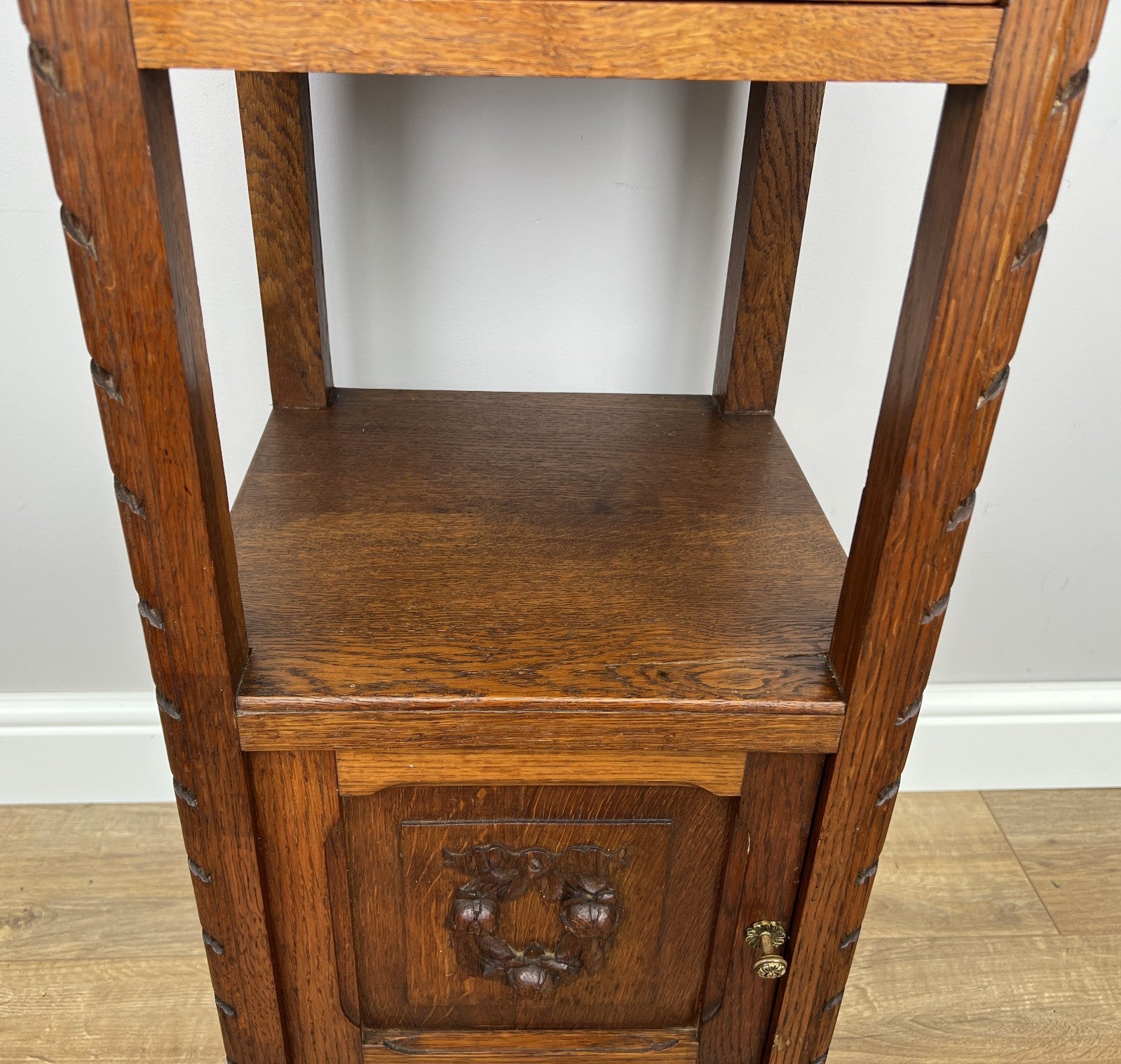 Bedside Table Antique French Style Marble Top Oak Cabinet Nightstand LOT 62402
