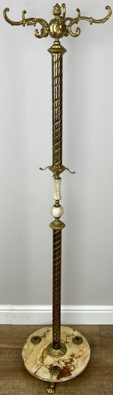 Standing Coat Hanger Vintage French Brass and Onyx 9 Hooks Coat Rack LOT 60750