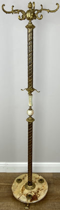 Standing Coat Hanger Vintage French Brass and Onyx 9 Hooks Coat Rack LOT 60750