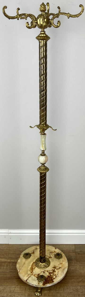 Standing Coat Hanger Vintage French Brass and Onyx 9 Hooks Coat Rack LOT 60750