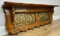French Vintage Coat Rack Oak 7 Hooks Wall Shelf Brass Panel Coat Hanger LOT 49593