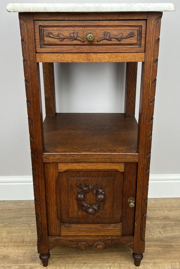 Bedside Table Antique French Style Marble Top Oak Cabinet Nightstand LOT 62400