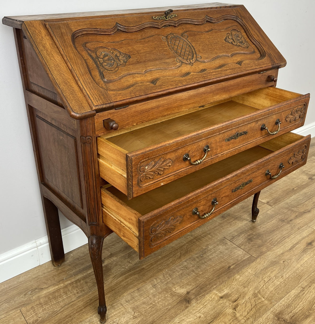 Secretaire Writing Desk Vintage French Louis Oak Rare Bureaux Cabinet LOT 63184