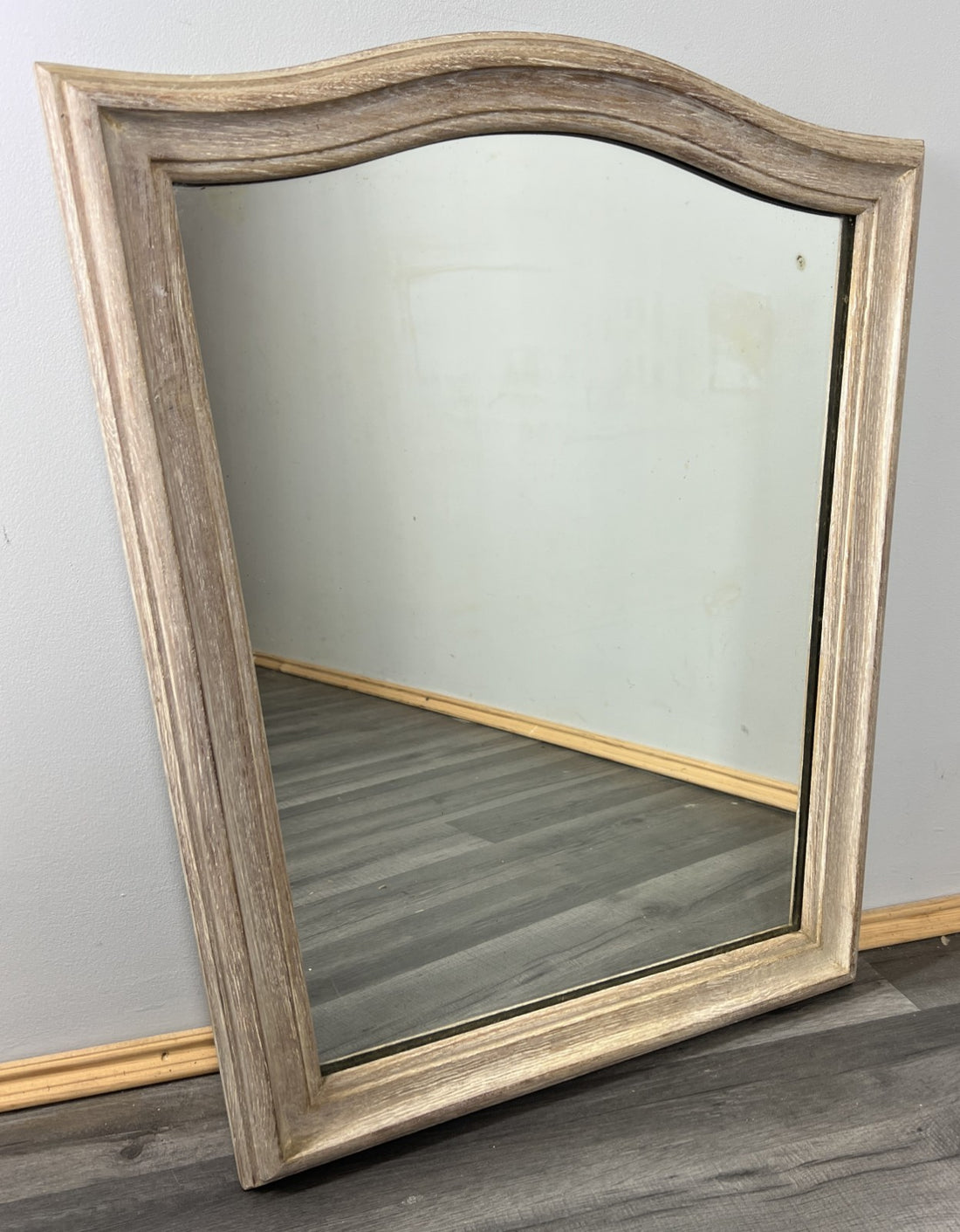 Vintage French Oak Wall Mirror with Shabby Chic Curved Frame Wall Decor LOT 43590