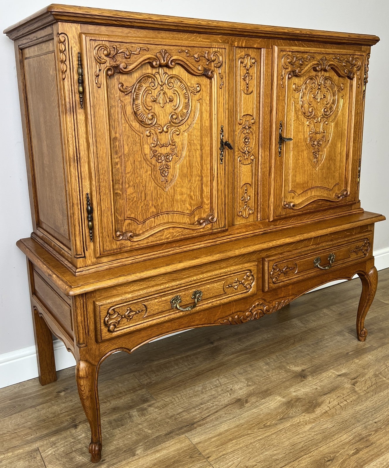 Cabinet Vintage French Louis XVI Oak Display Buffet Carved Sideboard LOT 63161