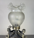 Lamp Antique Style Pewter Angel Table Lamp Pleated Glass Shade LOT 51699