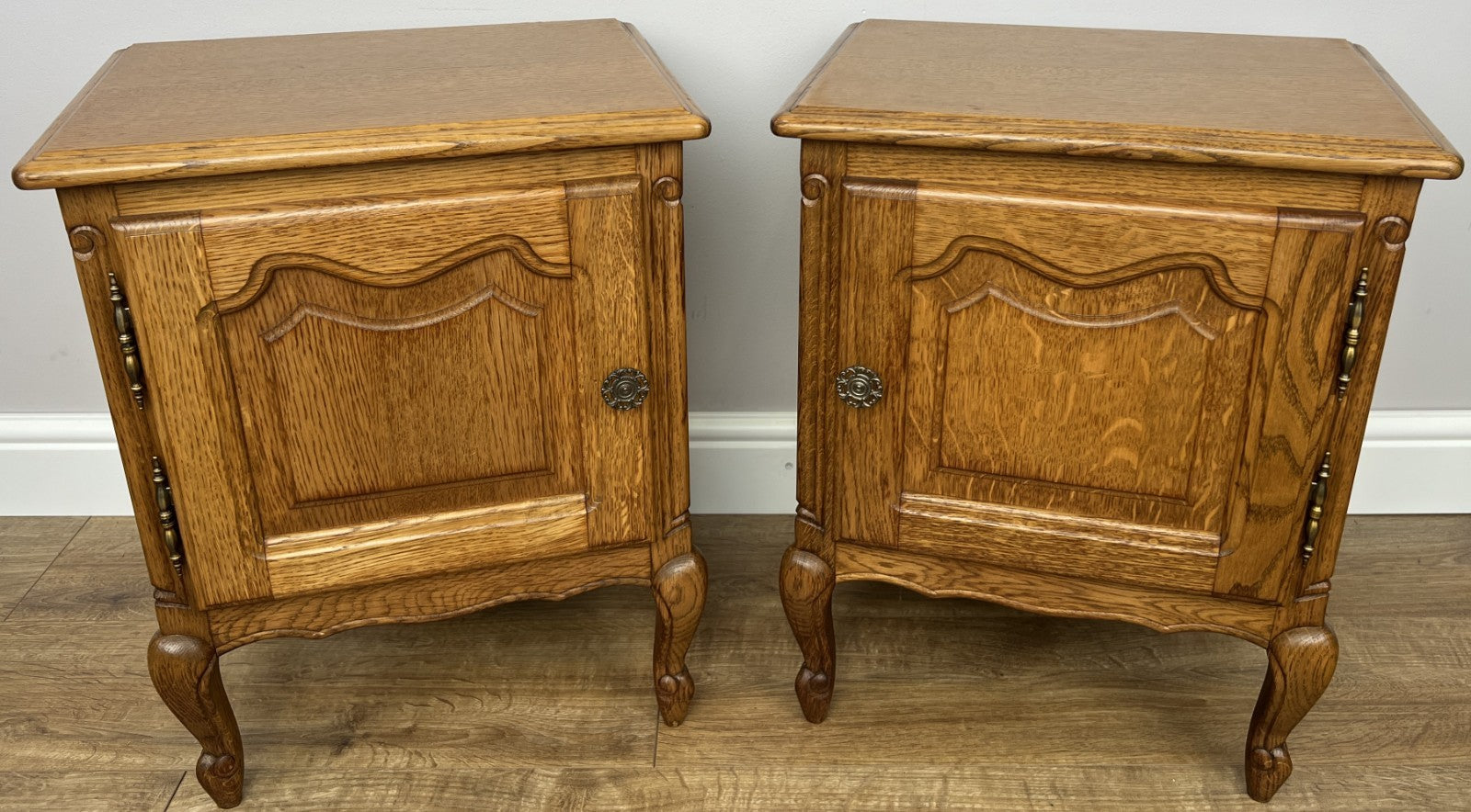 Pair of Bedside Tables Vintage French Louis Oak Nightstands Cabinets LOT 62171