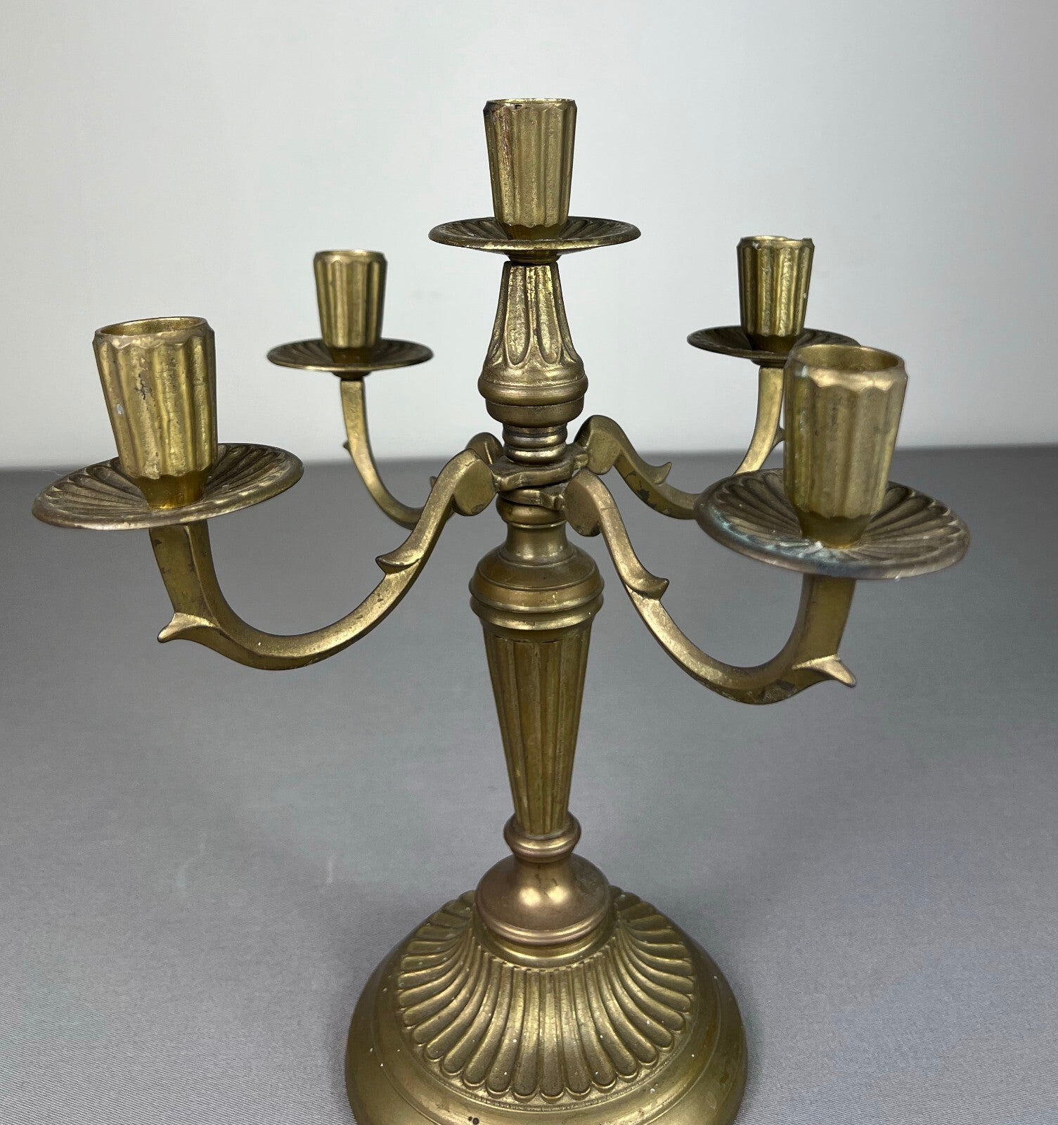 Candelabra Vintage French Style Metal Gold 5 Arm Candle Holder Pair LOT 50755