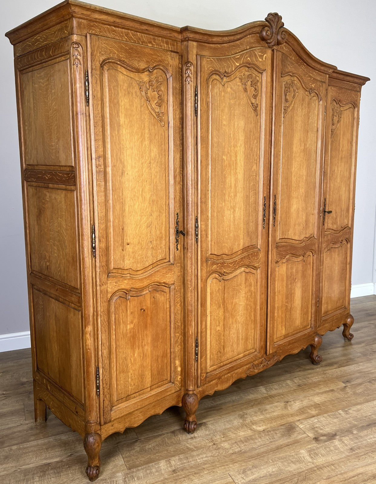 Wardrobe Vintage French Louis XVI Style Oak Four Door Carved Armoire LOT 60993