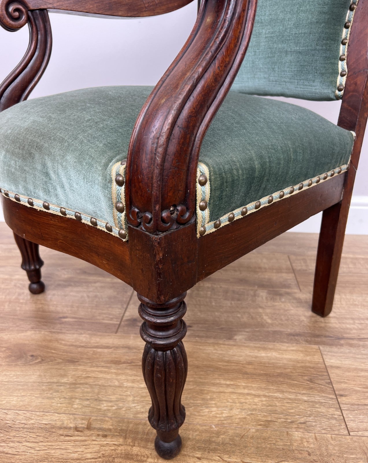 Armchair Antique French Style Walnut Upholstered Seat Carved Chair LOT 62866