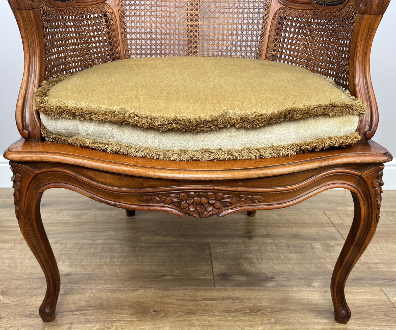 Armchair Vintage French Style Cane Upholstered Accent Carved Chair LOT 63119