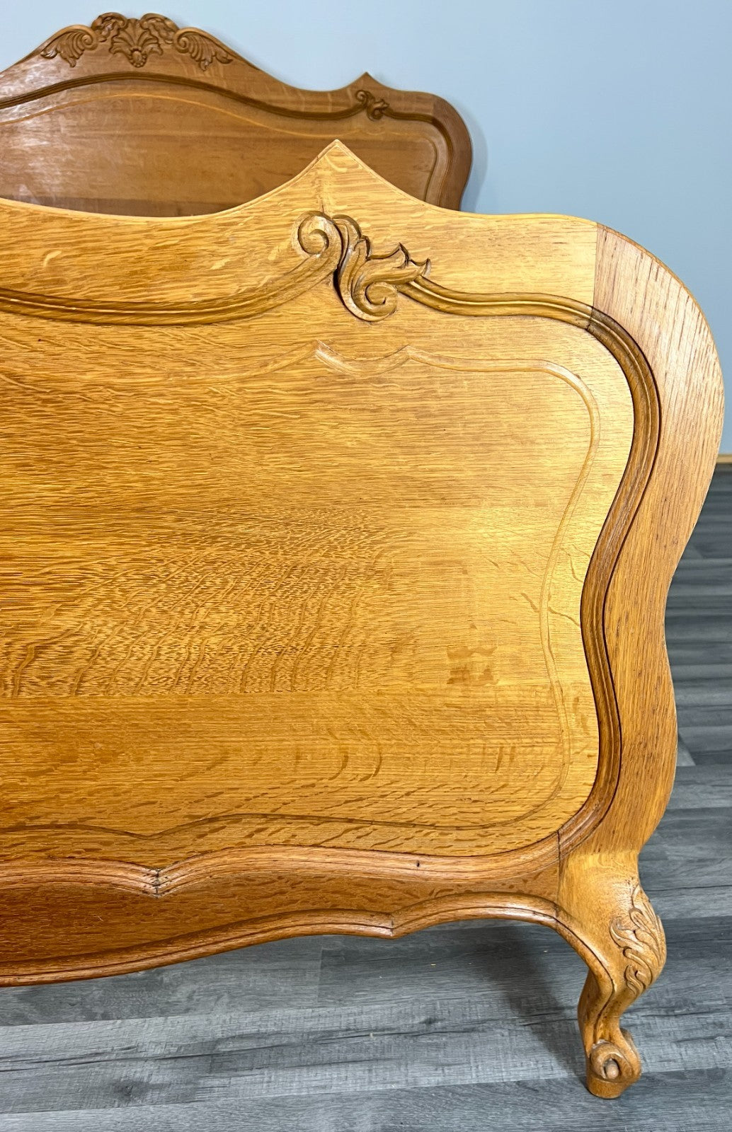 Bed Frame Vintage French Louis XVI Style Oak Double Carved Panel LOT 4108