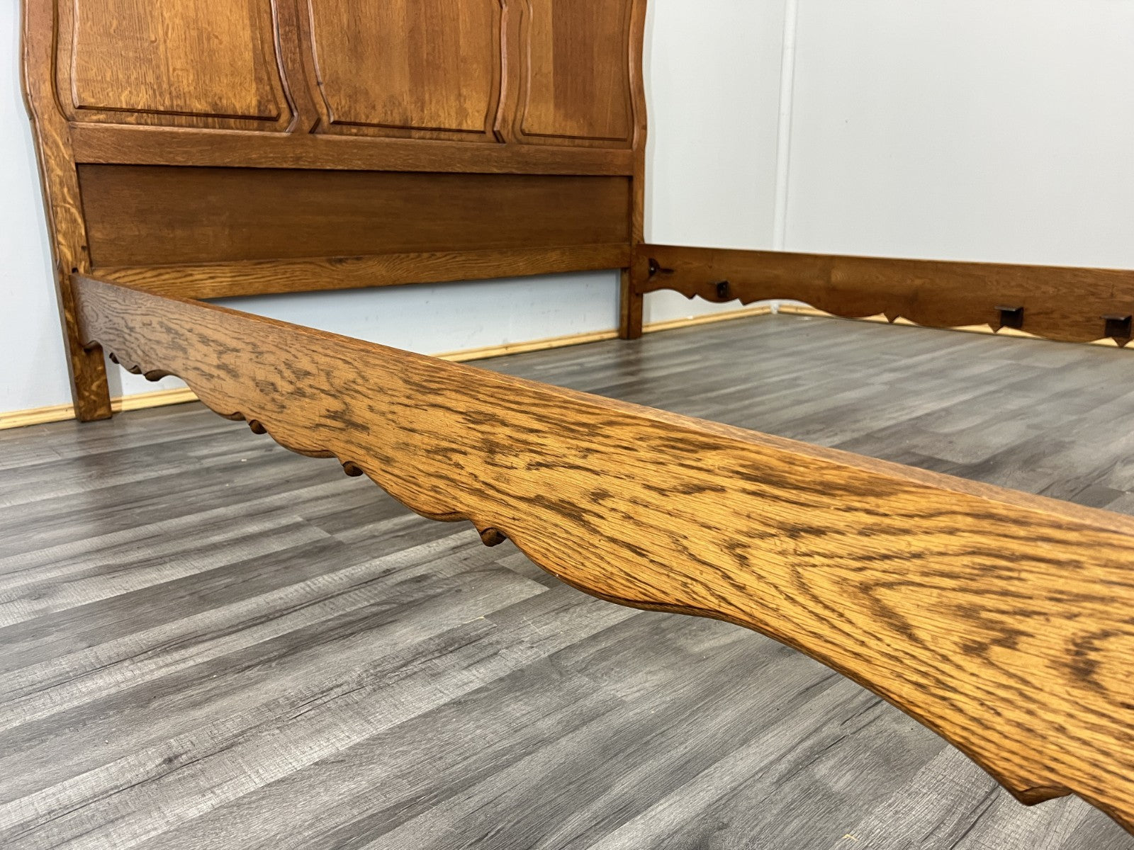 Bed Vintage French Louis XVI Double Bed Frame Oak Carved Headboard LOT 47049