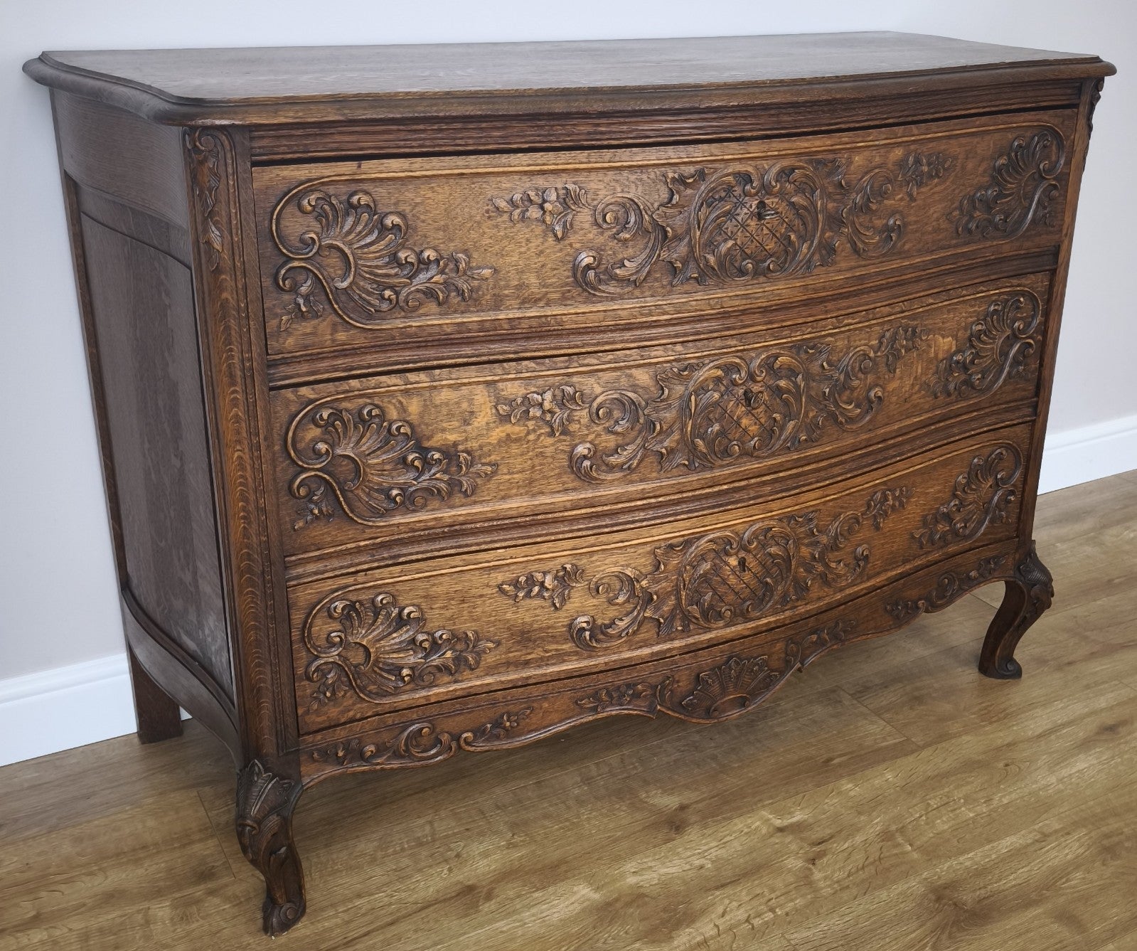 Chest of Drawers Vintage French Louis XVI Oak Carved 3 Drawer Cabinet LOT 60102