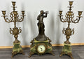Clock Set Vintage French Onyx Brass Mantel Clock with 4-Arm Candelabras LOT 44130