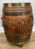 Cabinet Vintage French Style Barrel Drink Cabinet Oak Carved Storage LOT 49621
