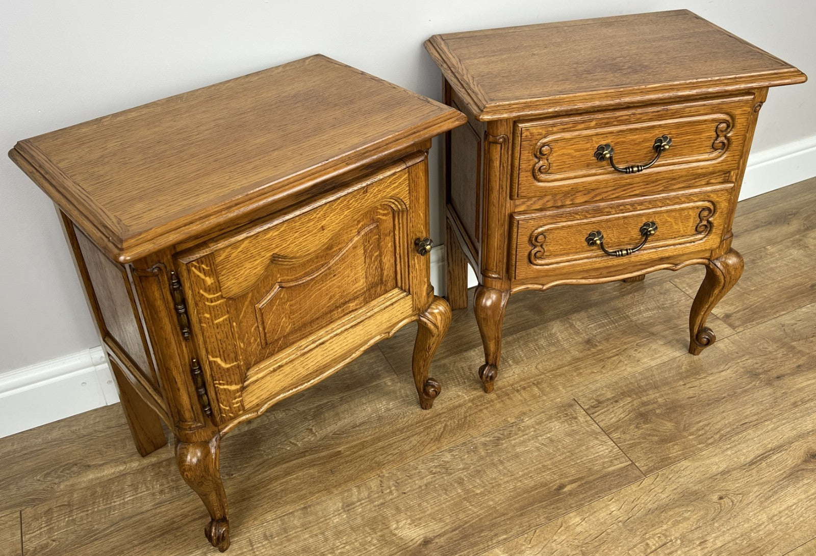 Pair of  Bedside Tables Vintage French Louis Oak Nightstands Cabinets LOT 49112