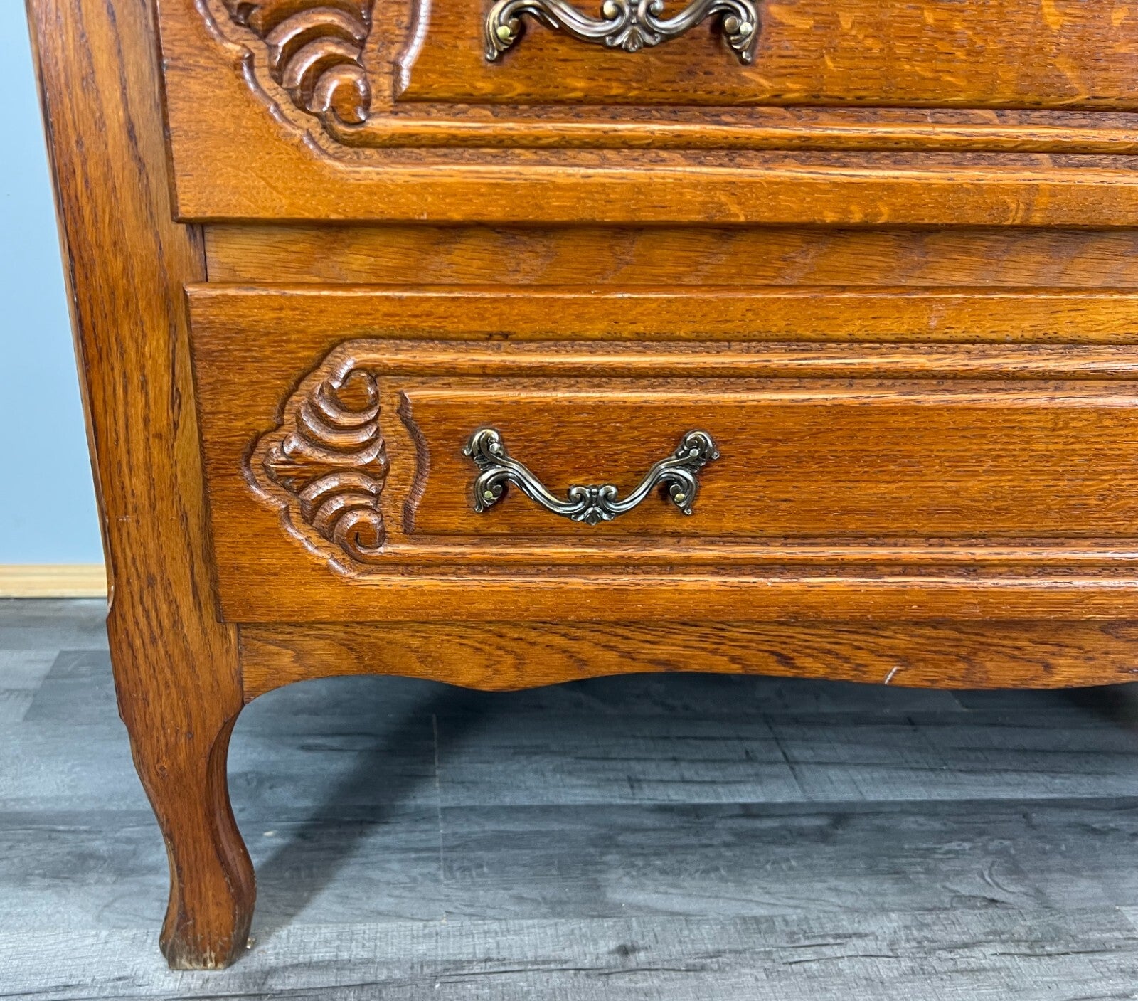 Secretaire Writing Desk Vintage French Oak Bureau Carved Cabinet LOT 37555