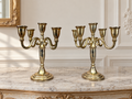 Pair of Candelabras Vintage French Style Metal Five Arm Candle Holders LOT 6483