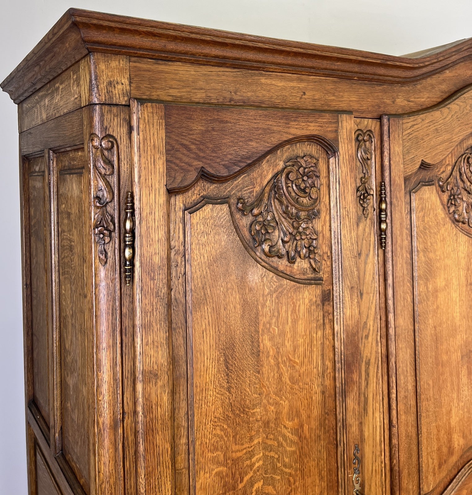 Wardrobe Vintage French Louis XVI Style Oak Four Door Mirrored  Armoire LOT 49012
