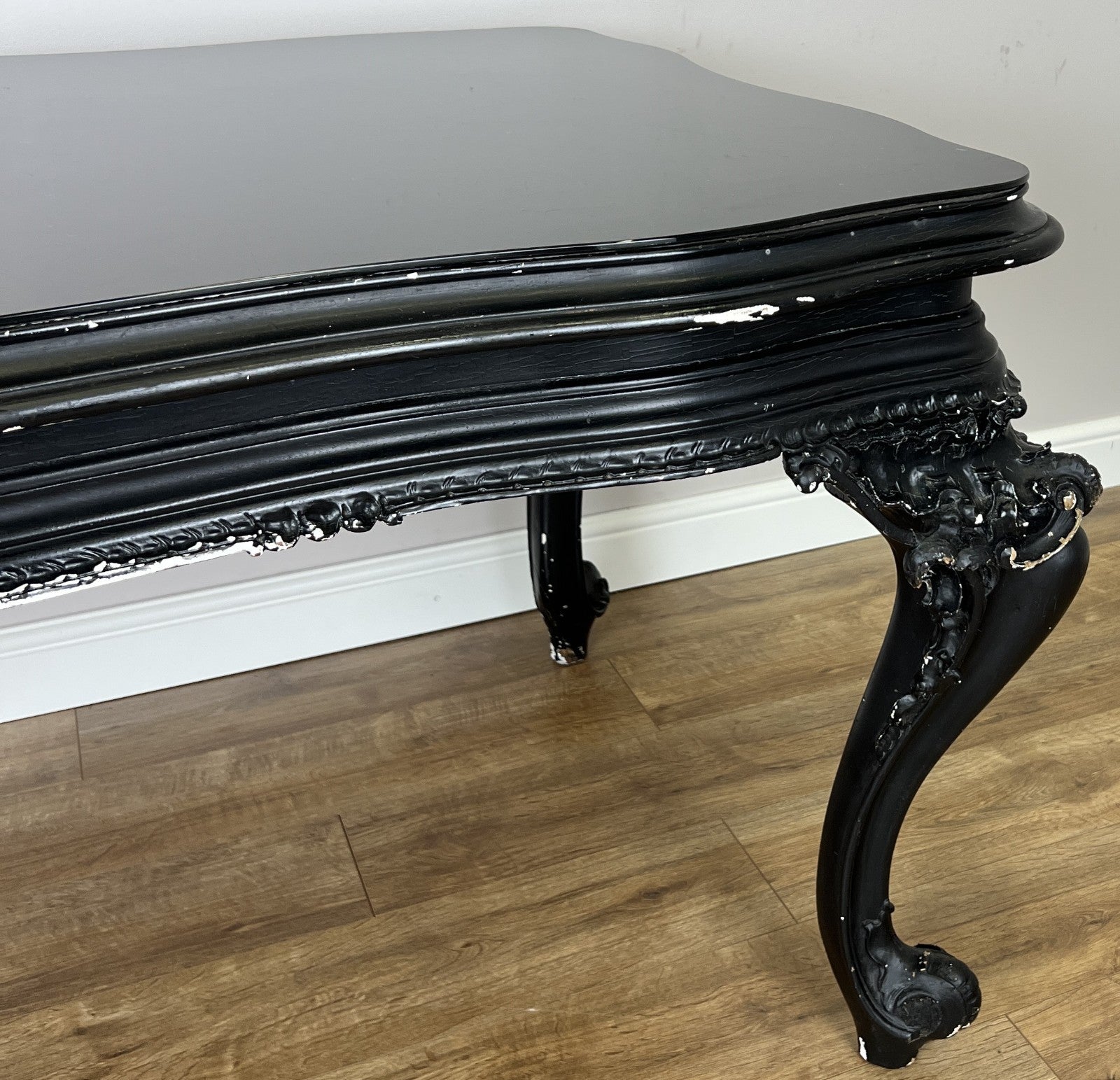 Double Sided Desk Antique French Style Black Painted Heavy Carved Table LOT 618617
