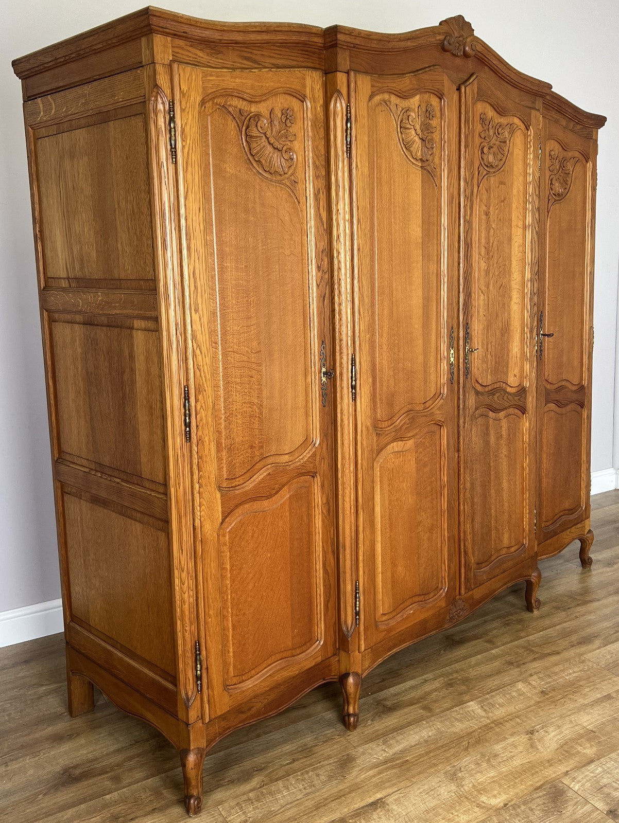 Wardrobe Vintage French Louis XVI Style Oak Four Door Carved Armoire LOT 63991