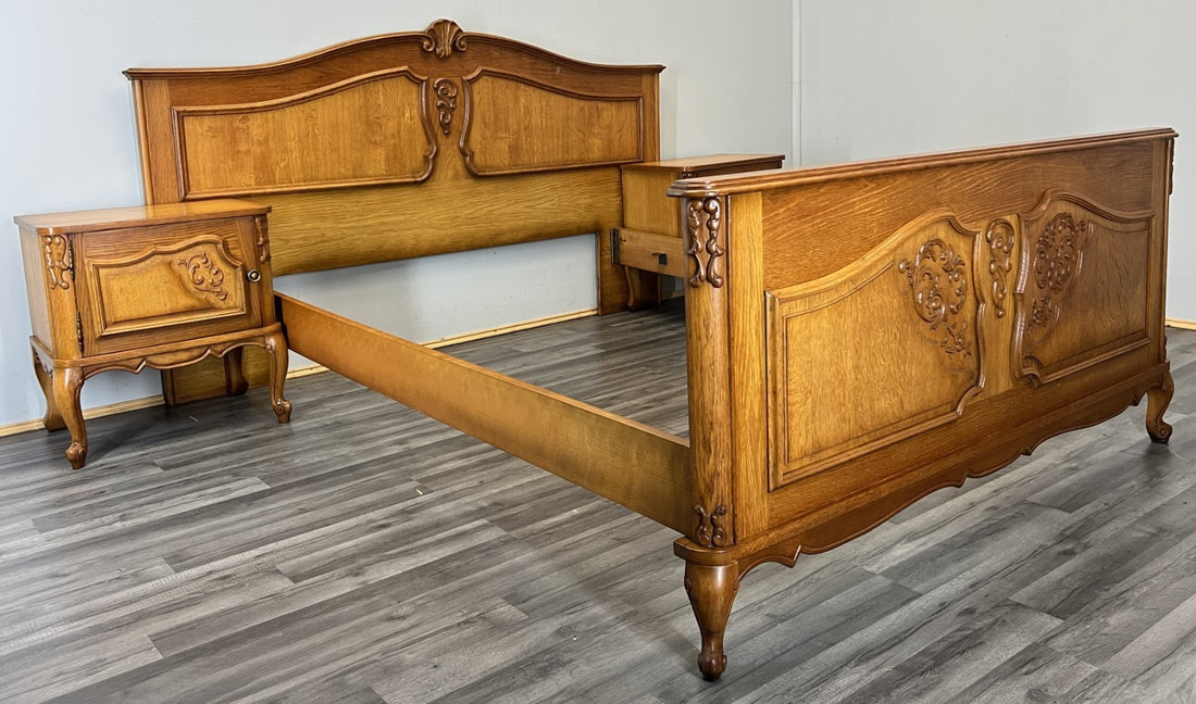 Bed Vintage French Louis XVI Double Bed Frame with Bedside Tables LOT 46280
