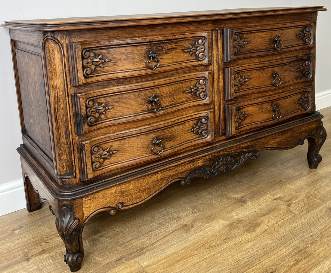 Chest of Drawers Vintage French Louis Oak 6 Drawers Carved Cabinet LOT 62630