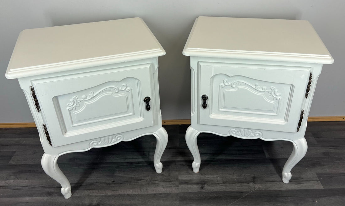Pair of Bedside Tables Antique French Style Shabby Chic Carved Cabinets LOT 29860