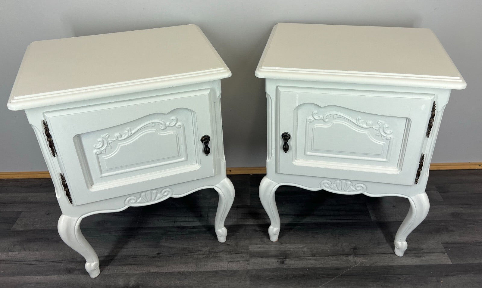 Pair of Bedside Tables Antique French Style Shabby Chic Carved Cabinets LOT 29861