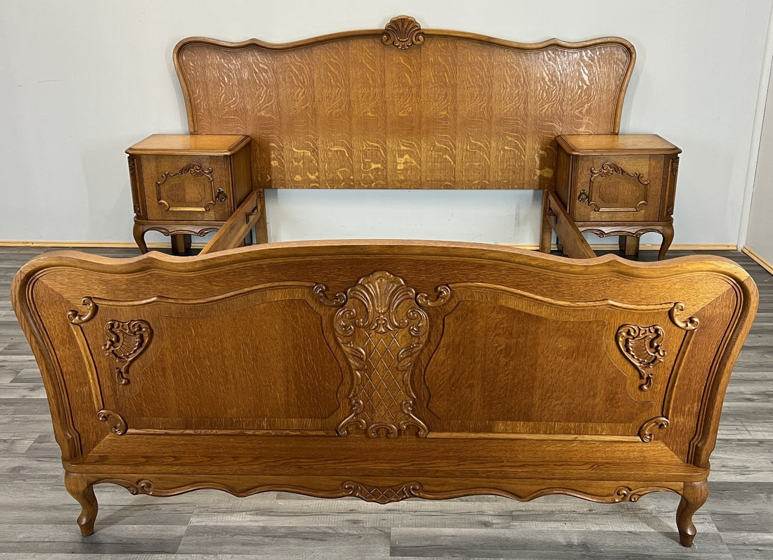 Bed Vintage French Louis Double Bed Frame Headboard with Bedside Tables LOT 47340