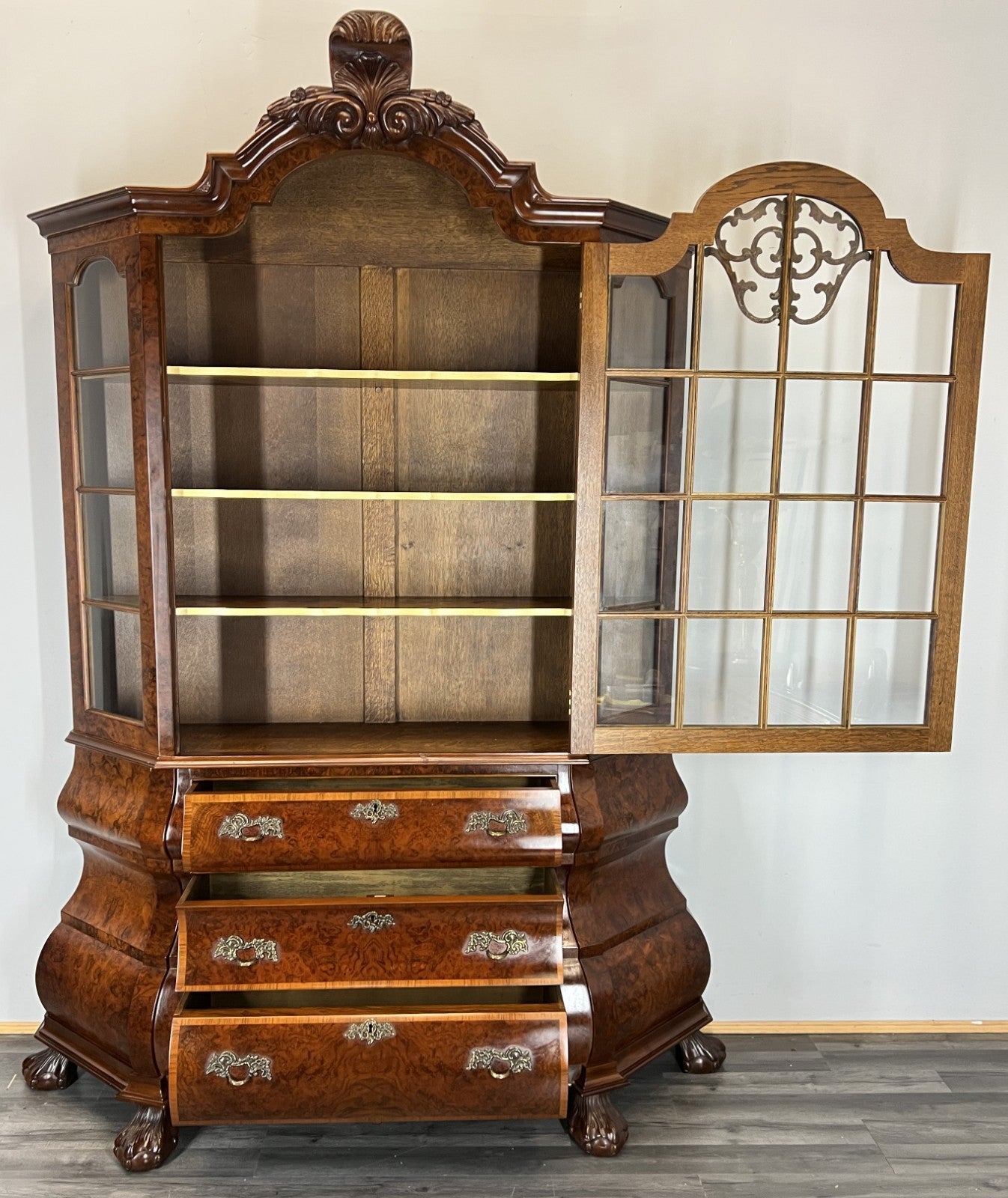 Bookcase Vintage French Carved Glass Doors Sideboard Drawers Cabinet LOT 44903